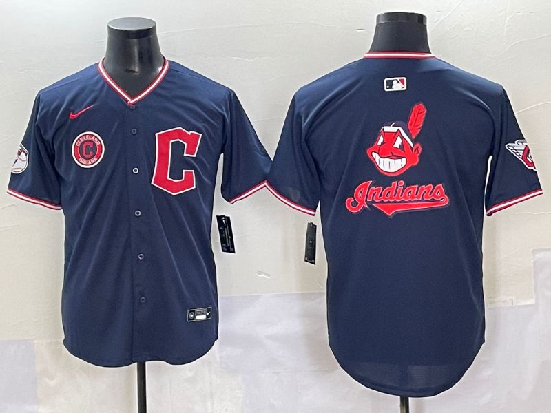 Men 2025 Cleveland Indians Blank Dark Blue Game Nike MLB Jersey style 6->boston red sox->MLB Jersey